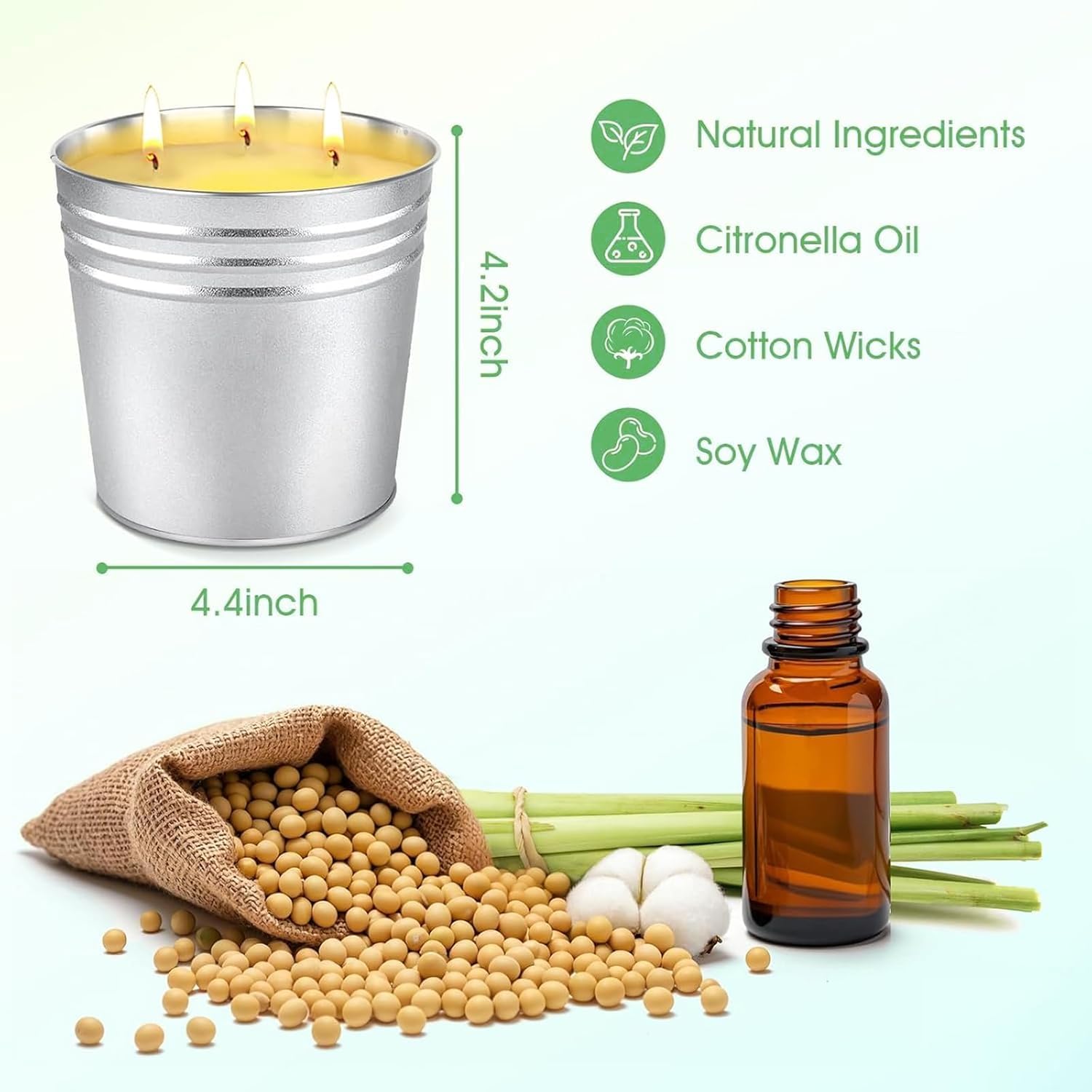 Set of 2 Citronella Outdoor Candle - 17 oz Large 3-Wick Soy Wax Candle with up to 180 Hours of Burning time, Perfect for Yards, Gardens, Balconies and Camping.