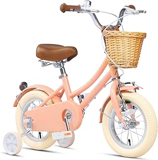 Little Molly 12-20 Inch Kids Retro Girls Bike for 2-13 Year Old with Wicker Basket & Stabilisers/Kickstand, Multiple Colors