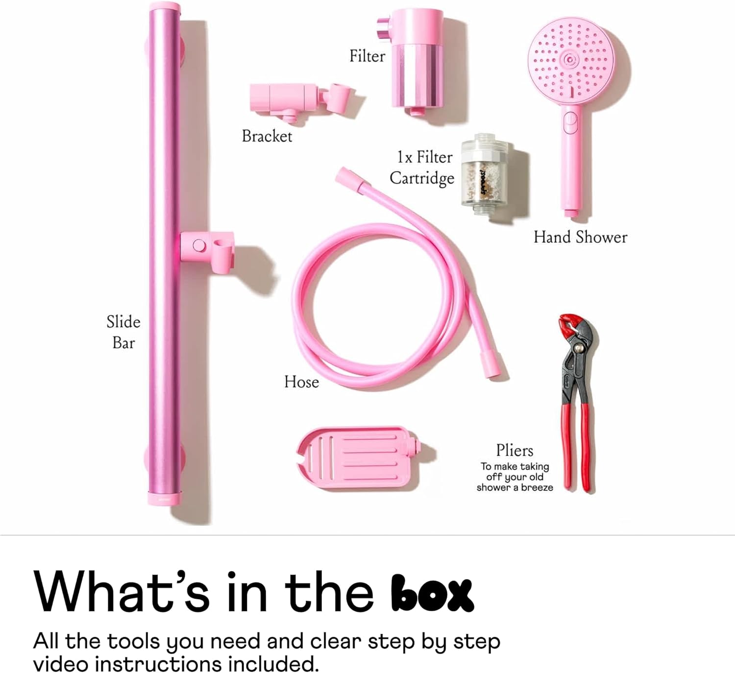 Sproos! - Shower Kit + Filter, Pink - High Pressure, 3 Spray Functions Plus Pause, Extra Long 70 Inch Hose - Eco-friendly Materials - Easy DIY Installation - High Pressure Performance - Pink