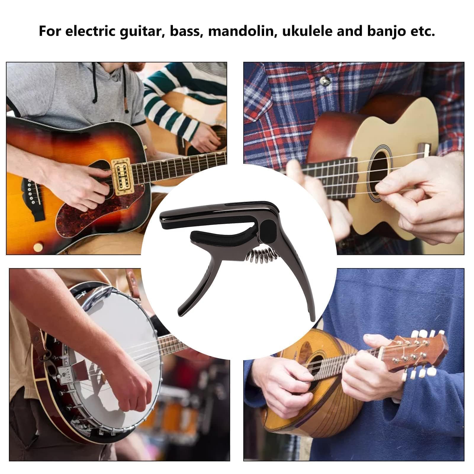 Cejilla metálica para guitarra, 7,3x8,5x1,3cm /2,9x3,3x0,5in Capo Cuerda antideslizante ajustar el tono sin zumbidos apta para guitarras acústicas eléctricas bajos banjos ukeleles Accesorios