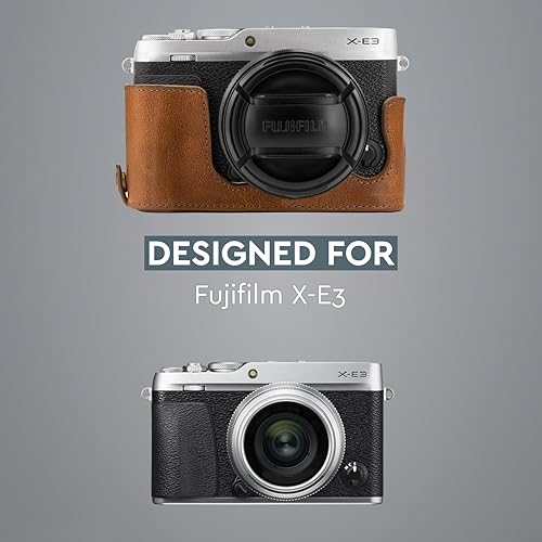 Miniatura 8 de MegaGear MG1343 Ever Ready - Funda de piel auténtica para cámara Fujifilm X-E3 con acceso a la batería, color marrón claro