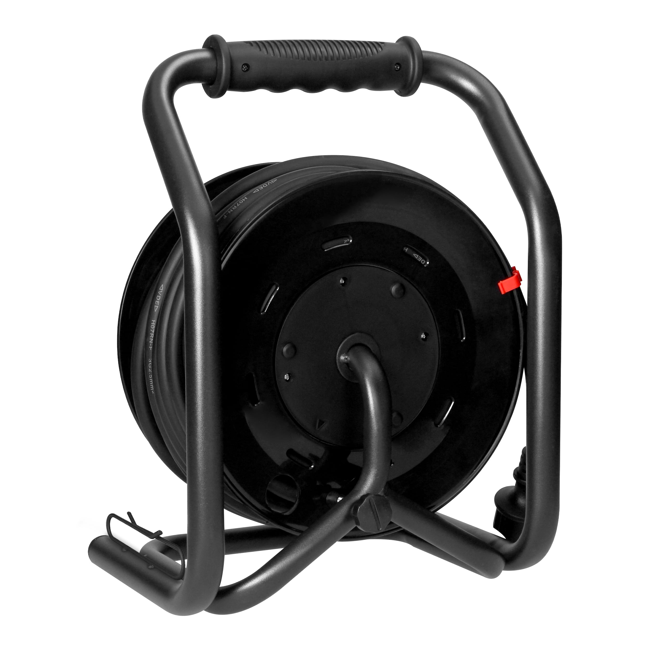 Przedłużacz Bębnowy 40m - 4 Gniazda ze Stykiem Ochronnym - Bolec (typ E) Olejoodporny Kabel H07RN-F 3 x 2,5 mm² Wyłącznik Termiczny System Anti-Twist Stojak Cube Ogród Warsztat Garaż IP44
