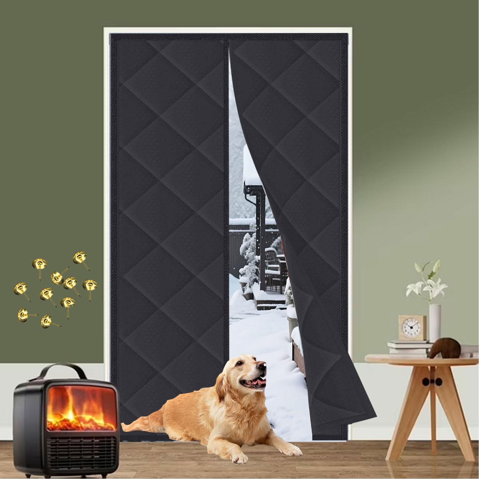 Rideau de porte magnétique thermique hiver isolant phonique pour porte de cave noir