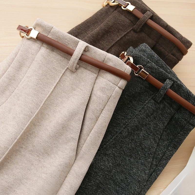 [COVANK] ハイ ストレートパンツ ウール55%配合 厚手保温 女性用 オフィスカジュアル 冬の防寒対策 フロントデザイン き