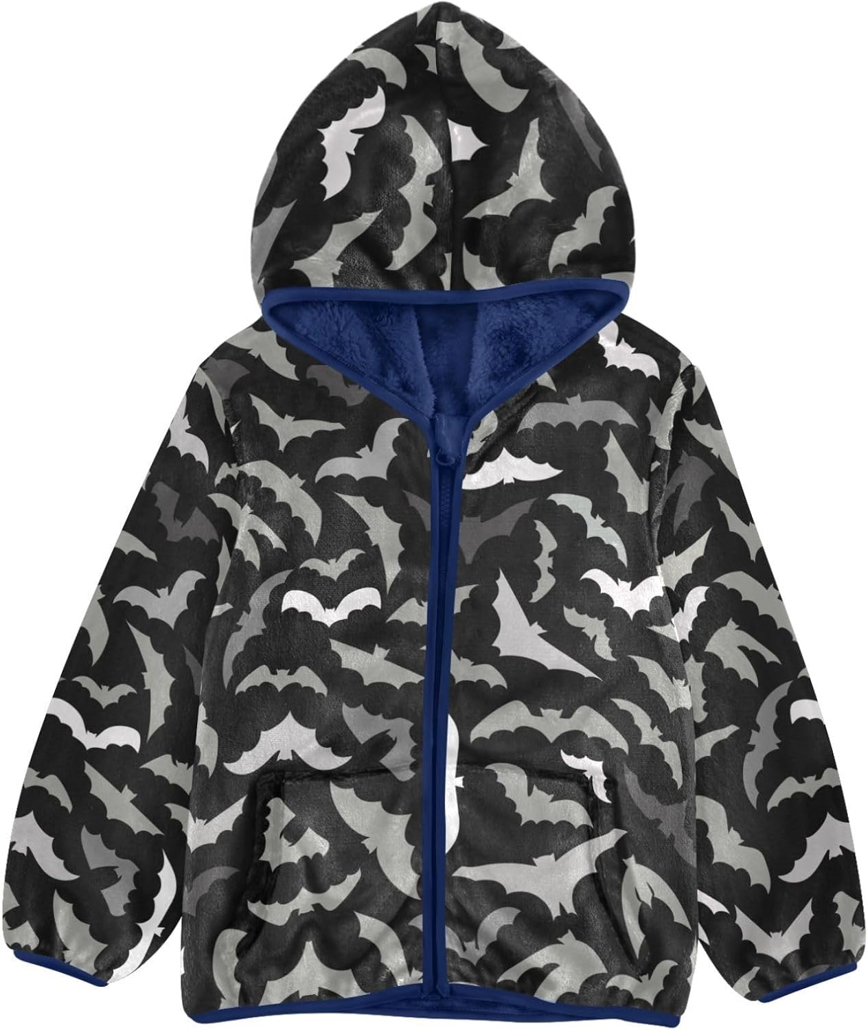 Halloween Bats Boys Fleece Hoody Jacket Zip Up Coat Warm Fall Winter Plush Jacket Long Sleeve Outerwear