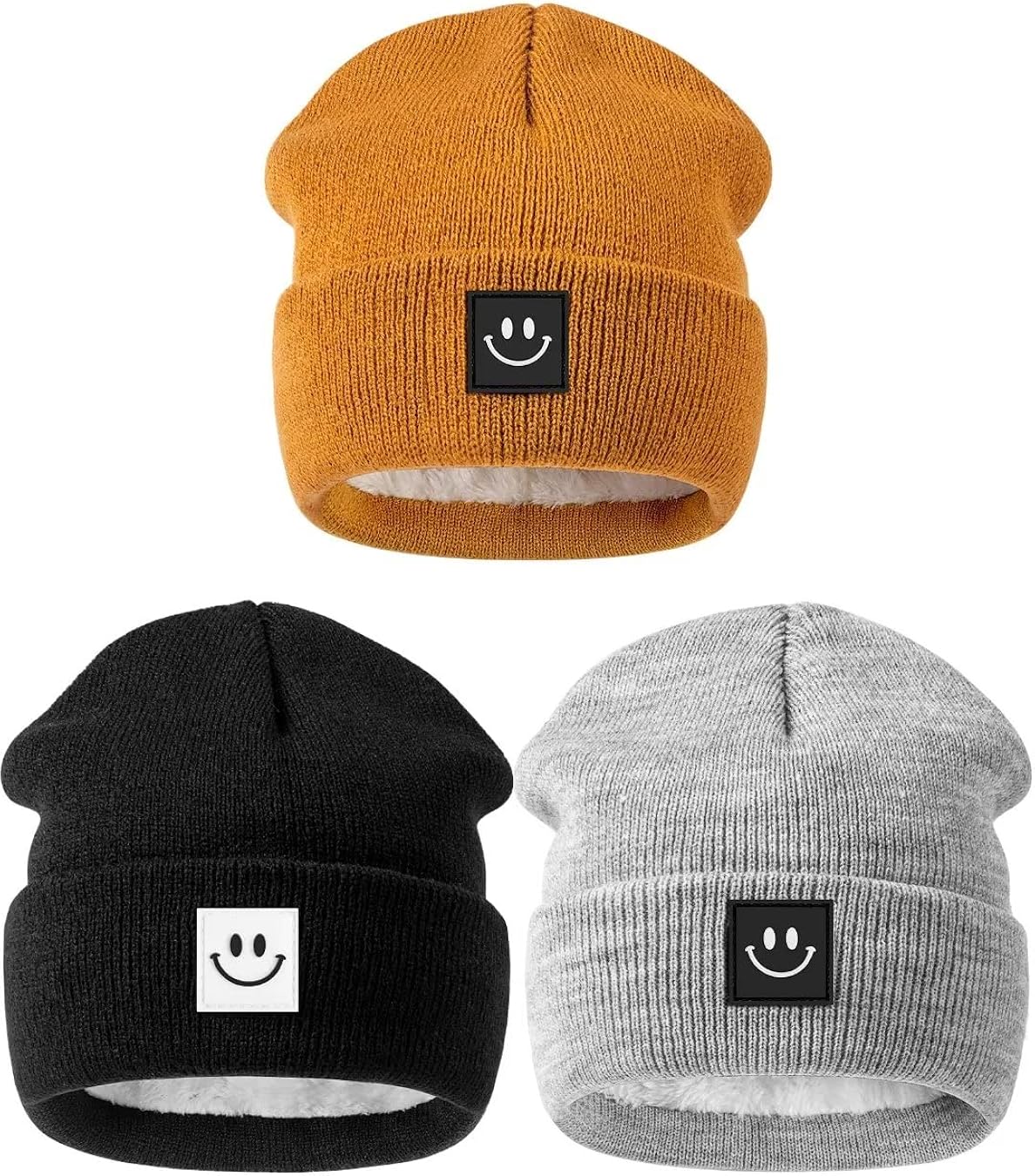 Hispeka Baby Beanie Hat 3 Packs with Cute Smiley Face, Toddler Girls Boys Baby Hats Winter, Kids Winter Hat Cold Weather: Clothing, Shoes & Jewelry