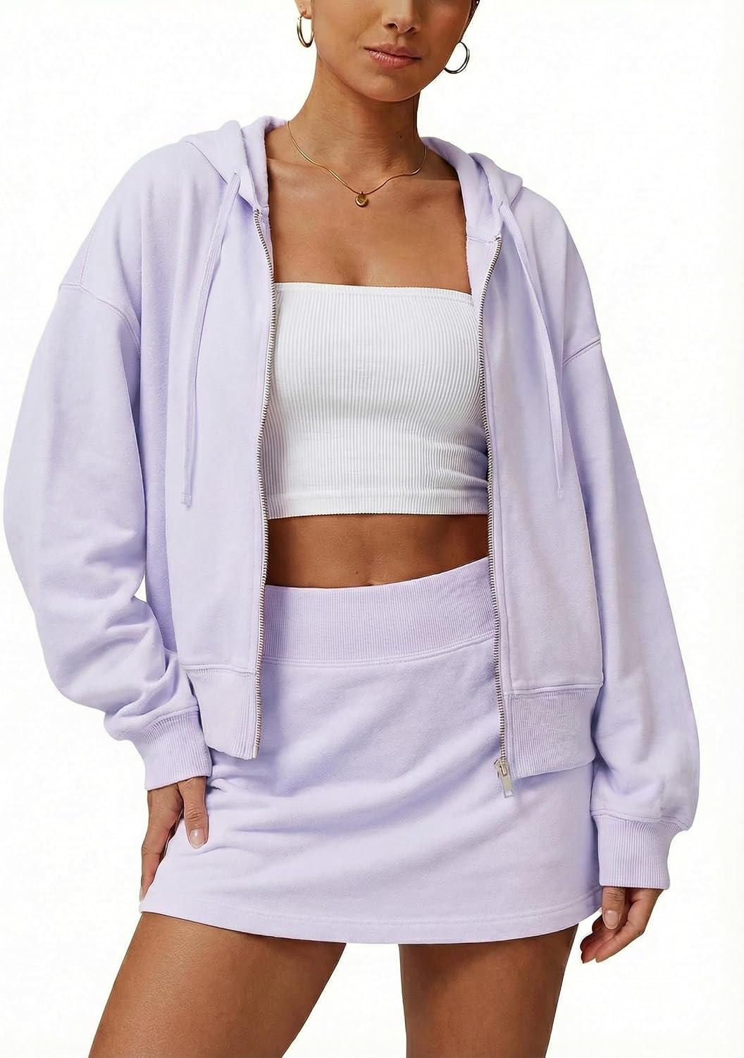 Halfword 2 Piece Skirt Sets for Women Long Sleeve Zip Up Hoodie and Skirt Lounge Matching Sets Casual Sweatsuits Gym Clothes