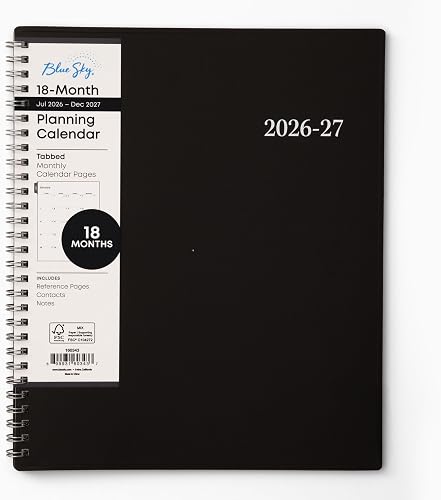 Blue Sky 2027 18 Month Monthly Planner Calendar, July 2026 - December 2027, 8" x 10", Monthly Layout, Flexible Cover, Silver Wirebound, Laminated Tabs, Enterprise