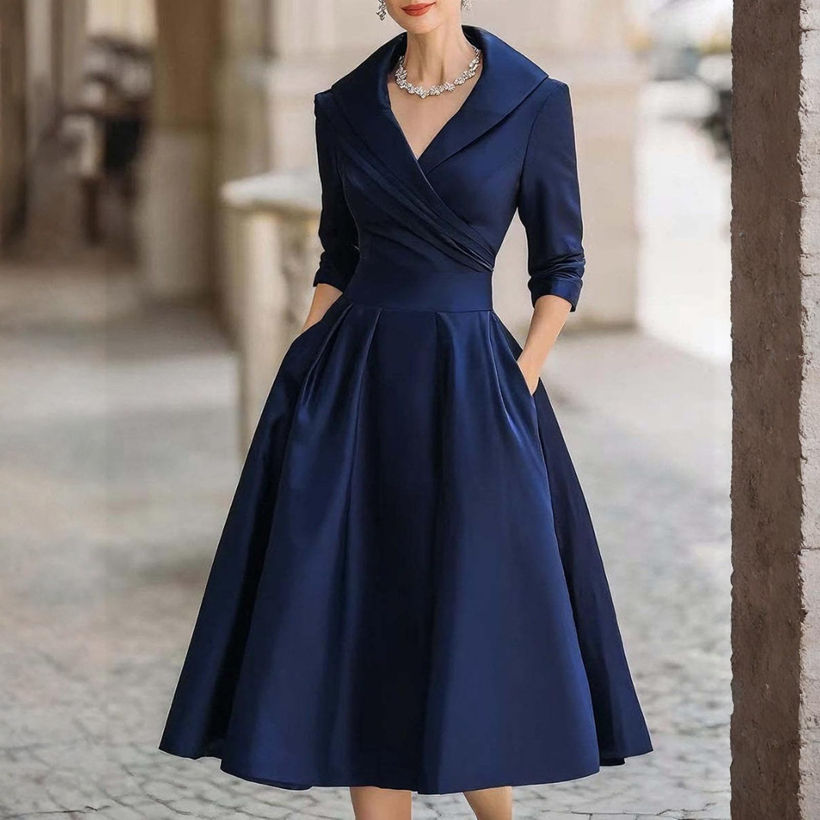 Vestidos De Fiesta Mujer Elegantes Manga Larga - Vestidos De Fiesta Mujer Entallado Cuello En V, Dresses Midi Glamour, Dresses For Women Línea A Moda Adecuado para Primavera Y Verano