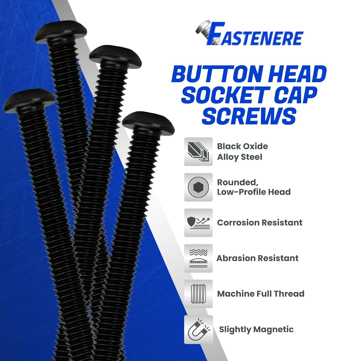 Fastenere Button Head Socket Cap Screws - 10-32 x 3 (10-Pcs) Alloy Steel, Fully Threaded, Fine Black Oxide Finish, Corrosion-Resistant, Machine Thread, Easy to Install w/Allen Hex Drive