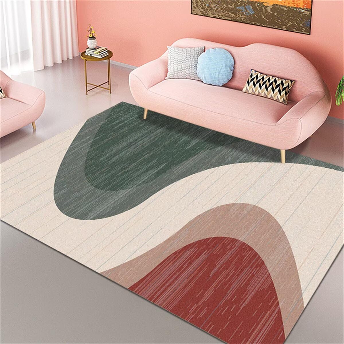 Tapis extérieur bicolore rouge et vert pour terrasse et grand salon lavable 200x300cm