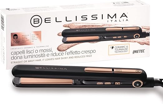 Bellissima Imetec Creativity Ceramic & Tourmaline, Piastra Per Capelli, Liscio O Mosso, Rivestimento In Ceramica E Tormalina, Regolazione Temperatura Da 150-230°C, Riscaldamento Rapido