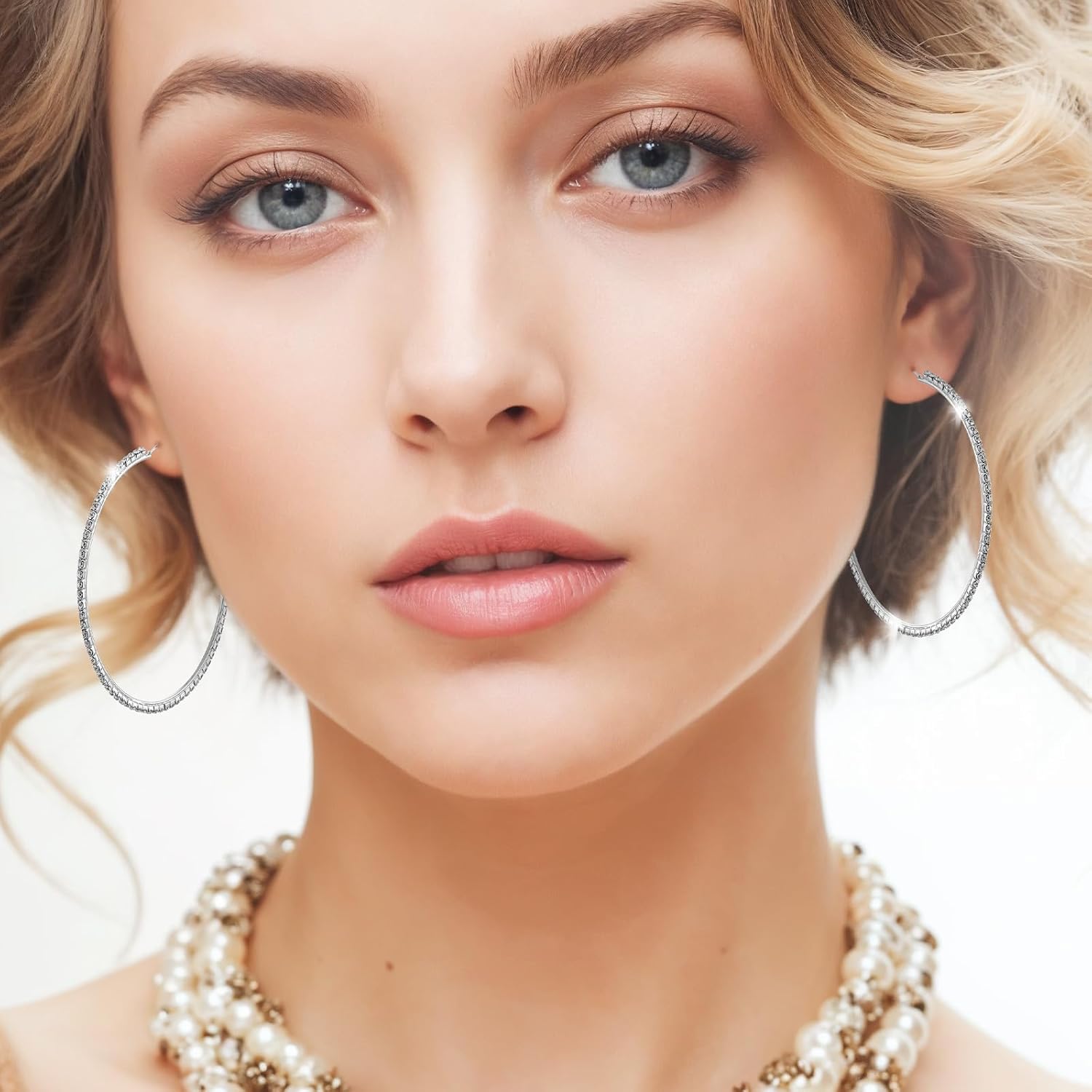 Rhinestone Hoop Earrings for Women, 70 Mm Sparkly Rhinestone Hoops Stylish Silver Rhinestones Hoop Earring Large Hoops Dangle Earrings for Women Wedding Dancing Party Appointment Decor - Image 7