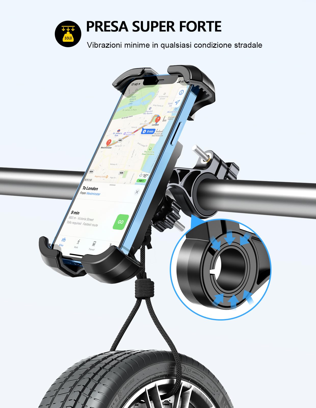 Mohard Porta Cellulare Bici, Stabile & Case Friendly 360° Rotabile Porta Cellulare Moto, ATV Scooter Supporto Telefono Bicicletta prt iPhone 13 Pro Max/12, Galaxy e Cellulari da 4.7-6.8", B5