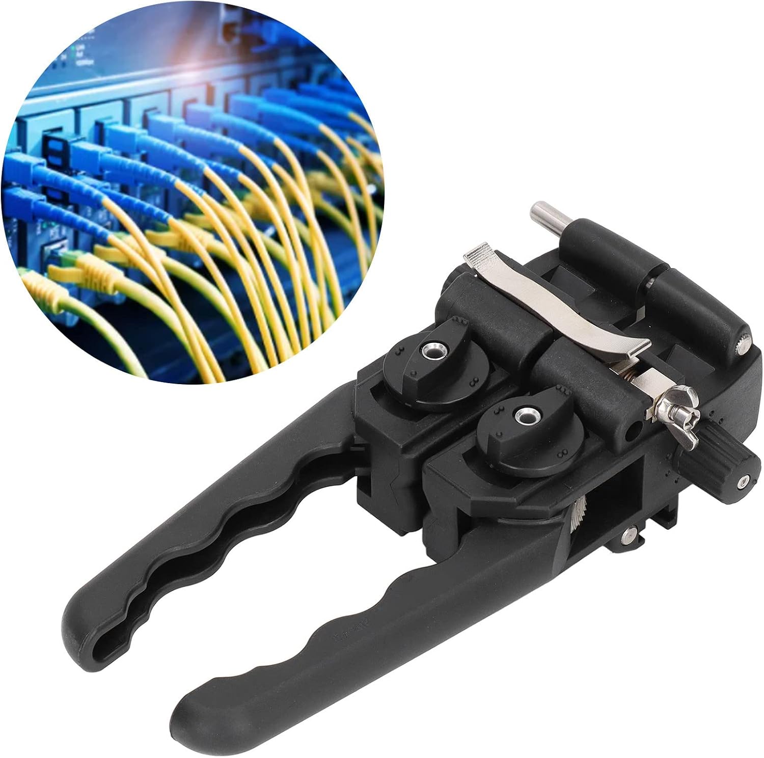 Fiber Optic Stripper, 2 Way Cable Stripping Knife, Longitudinal and Transverse Adjustable Wire Stripper for 0.3 to 1.2in Cables with Ergonomic Dual Handles