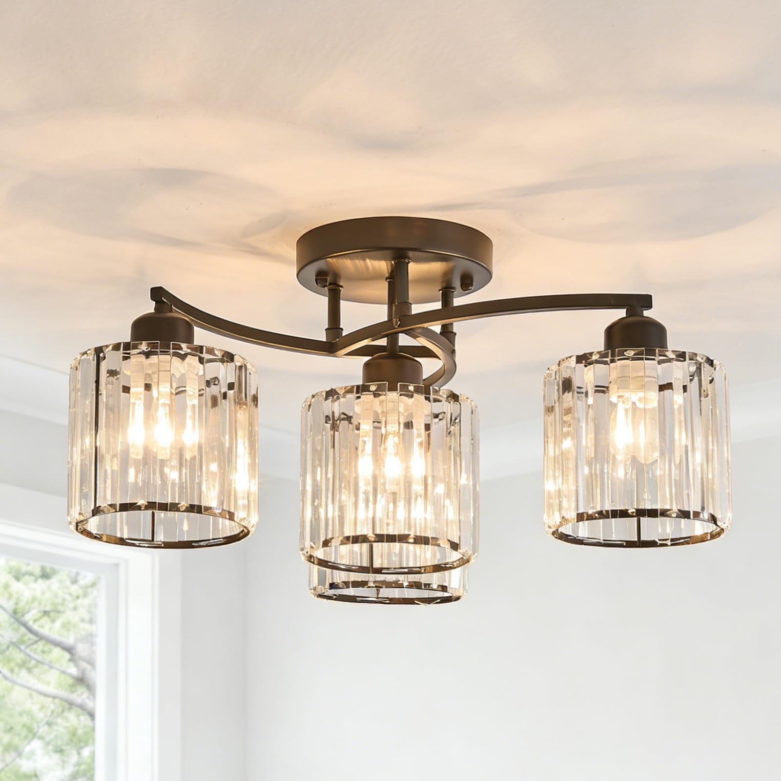 Surpars House Modern Black Crystal Chandelier,4 Lights Ceiling Light for Living Room, Bedroom, Hallway,Farmhouse & Contemporary Ceiling Lighting Fixture, Black Style A