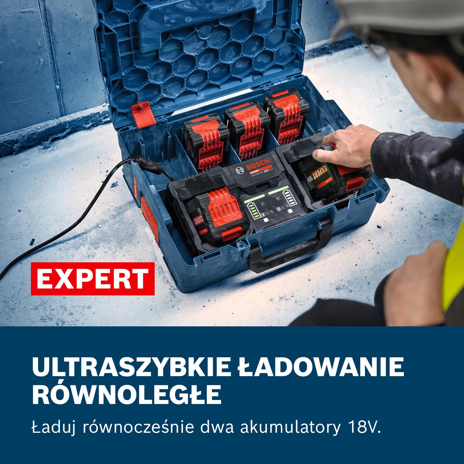Bosch EXPERT 18V System Mobilna, ultraszybka ładowarka do ładowania równoległego EXAL18V2-320 (walizka L-BOXX 162)