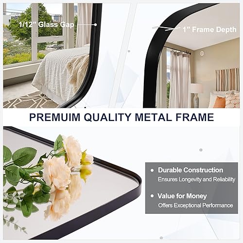 Miniatura 2 de ANDY STAR Espejo ovalado para baño, espejo de tocador de baño negro de 20 x 30 pulgadas con marco de metal, espejo de baño oblongo, negro para