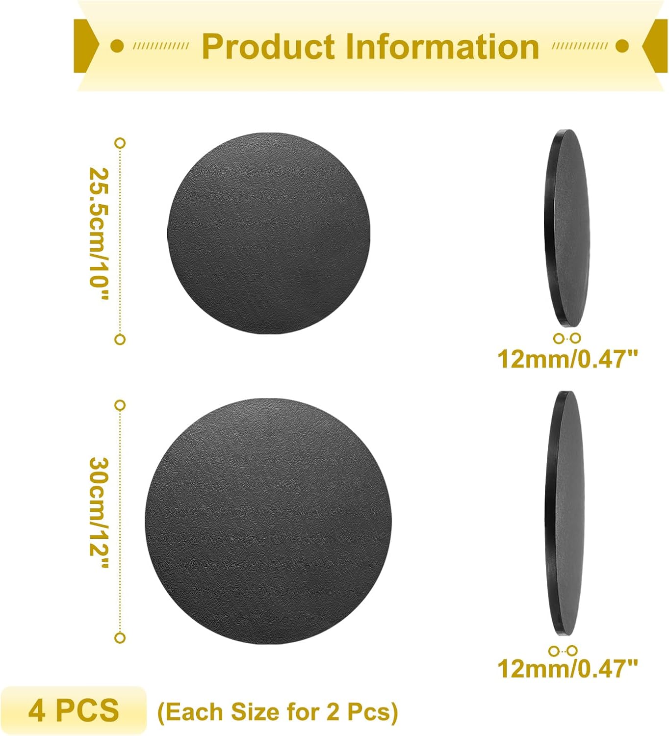 sourcing map 1 Set Cake Boards, 10 Inch/12 inch Round Cake Drum Circle Cake Base Grease Proof Pastry Board for Cake Baking Wedding Birthday Party Supplies Black