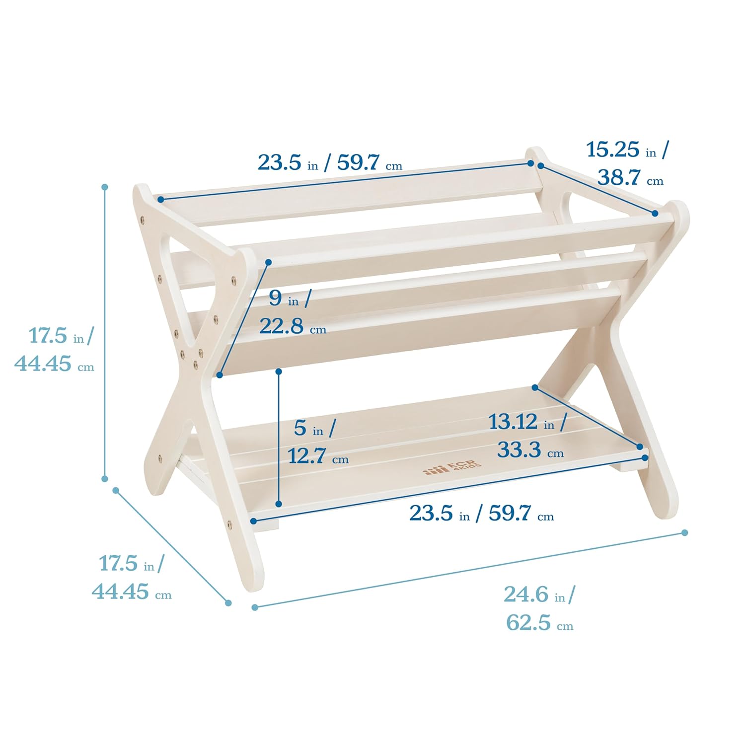 ECR4Kids Book Caddy with Shelf, Bookshelf with Storage, White Wash