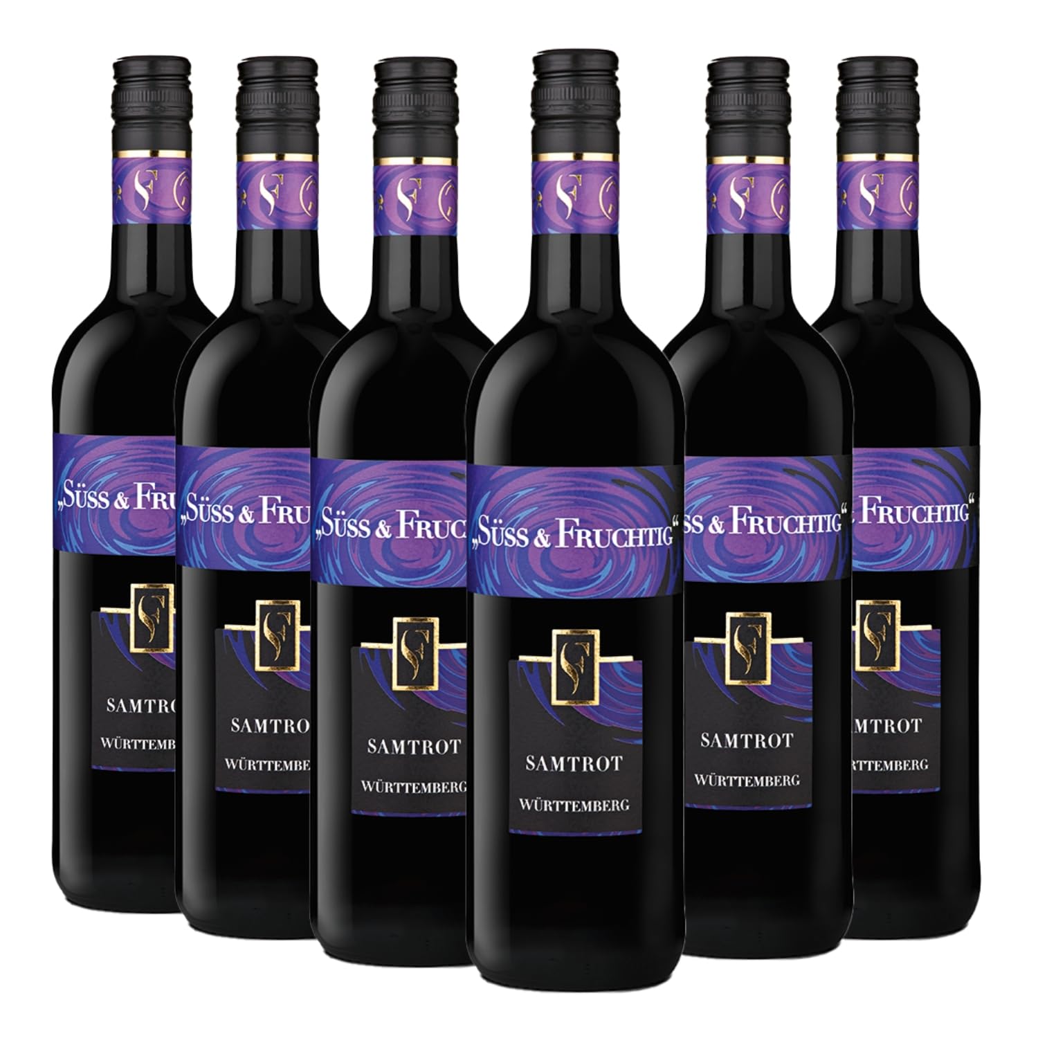 Süss & Fruchtig Samtrot Rotwein Süß aus Württemberg - Fruchtiger Qualitätswein mit Himbeeren, Erdbeeren & Restsüße, Leicht Gekühlt Genießen (6 x 0,75 l)
