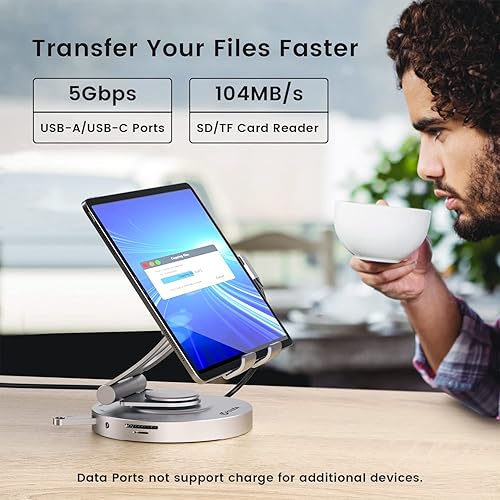 Miniatura 4 de Hub USB C para estación de acoplamiento para iPad Pro, soporte para tableta plegable tipo C 8 en 1 giratorio con HDMI 4k, puerto de datos USB C 3.0,