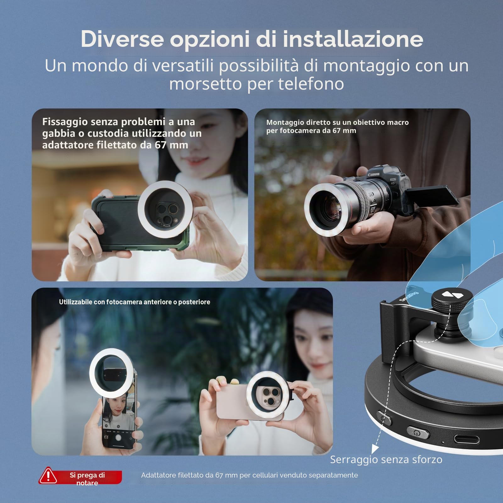 SMALLRIG Vibe P30 67mm Ring LED Video Light, Luce Bicolore Compatta in Polvere con CRI Elevato ≥90, Compatibile con Supporti/Custodie/Obiettivi per Telefono da 67mm, per Creazione di Contenuti - 4873