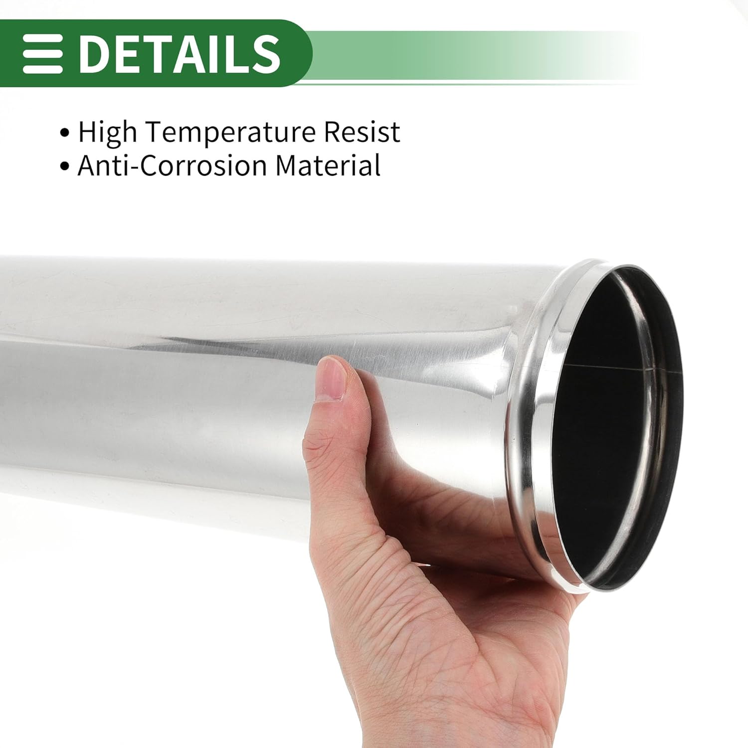 Motoforti 4.25" OD Straight Pipe Tube with Bead Roll Car Pipe Tubing Piping 20" End Length T304 Stainless Steel Silver Tone