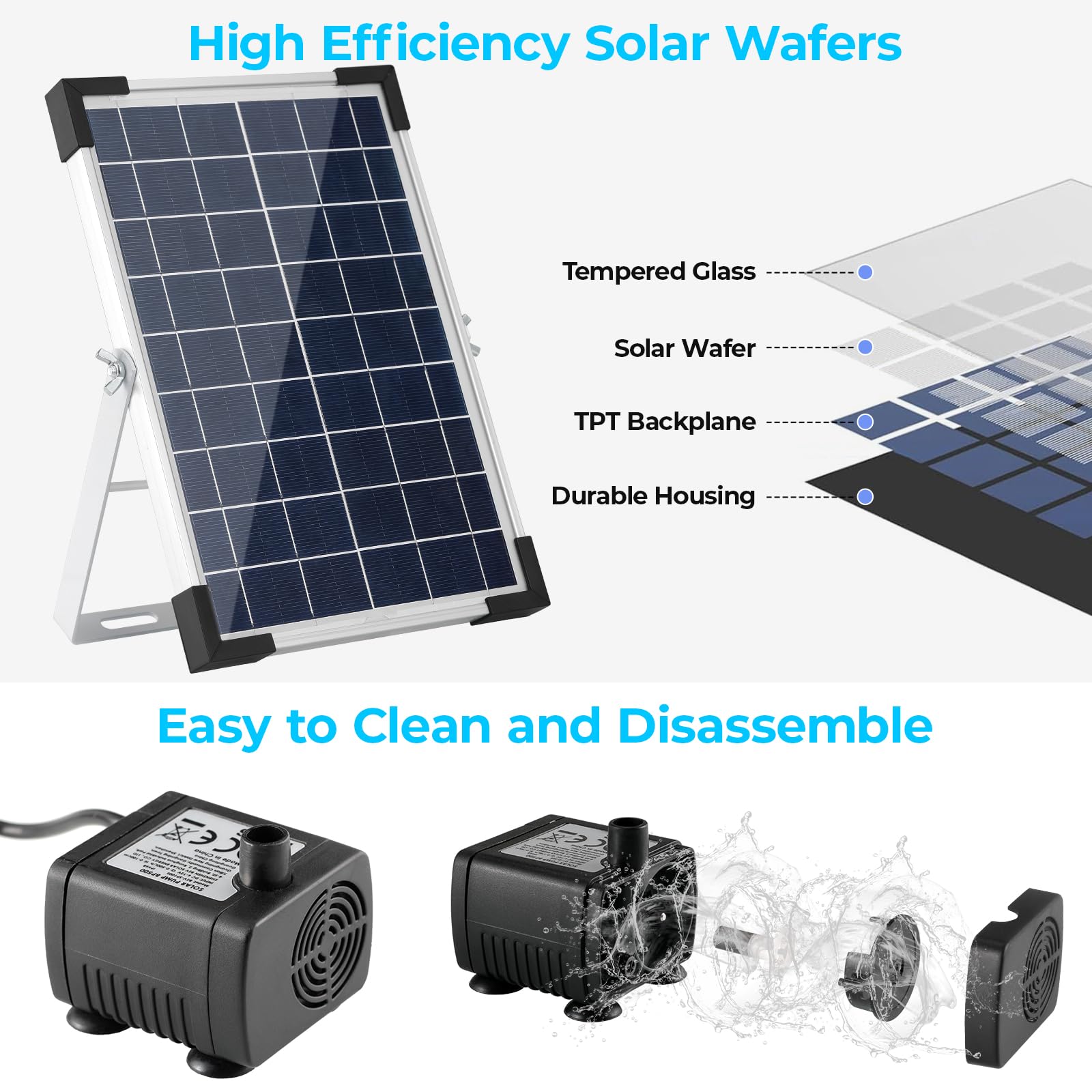 Bomba Solar para Estanque de 5 W, 170 L/h, con Tubería de Agua de 1 m, 9 Boquillas y Cable de 3,25 m, Ideal para Estanques, Fuentes, Cascadas y Piscinas