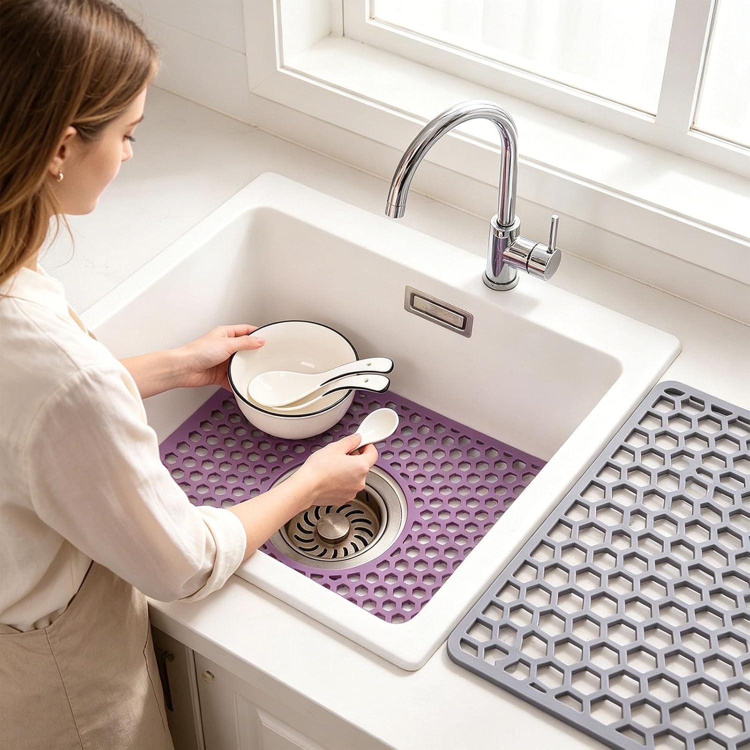 2 Pieces Silicone Sink Inserts Featuring Open Pattern, A