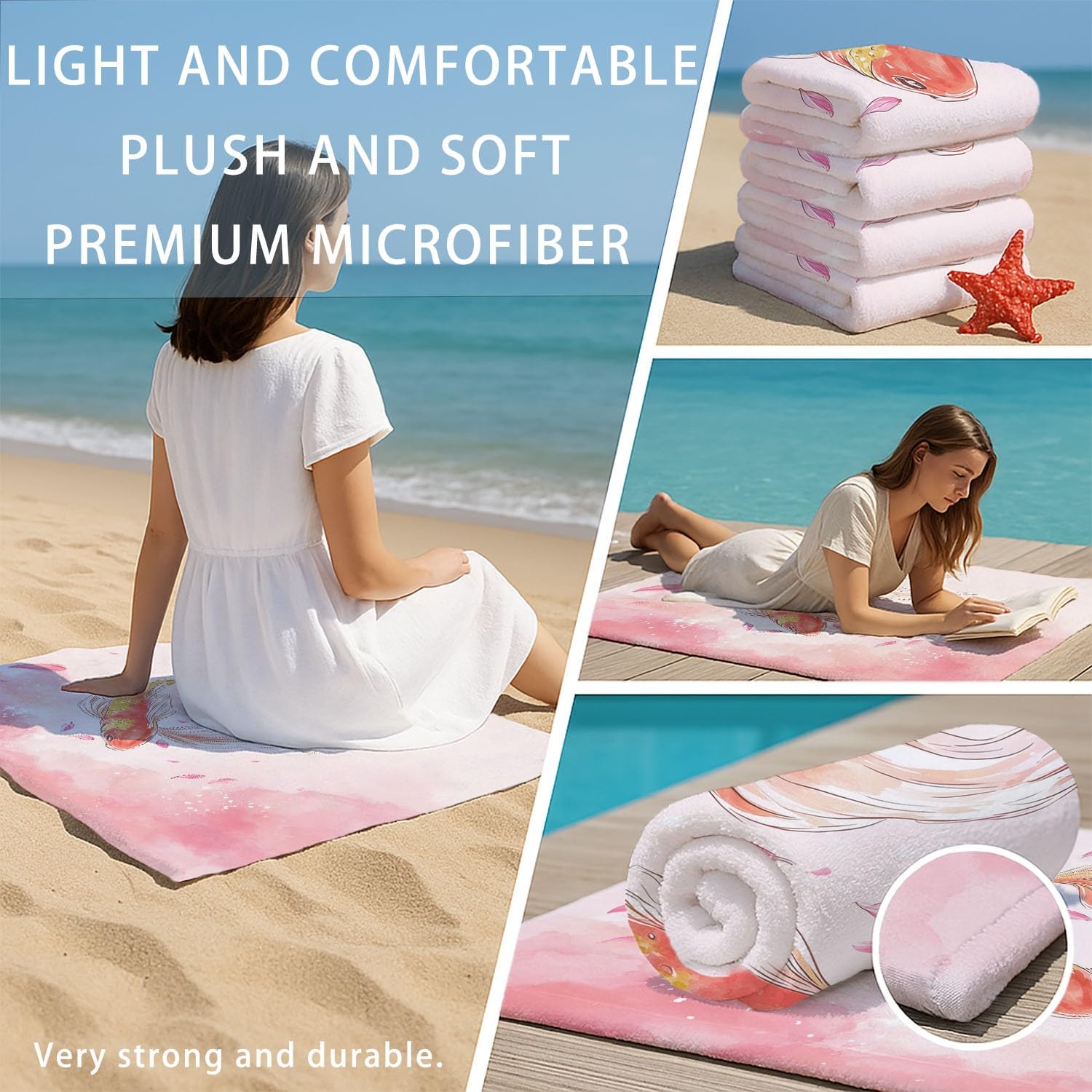 Dreamy - Toalla de playa con acuarela, secado rápido, sin arena, ligera, de microfibra, para natación, viajes, vacaciones, tranquila, elegante, animales japoneses, 200 x 100 cm