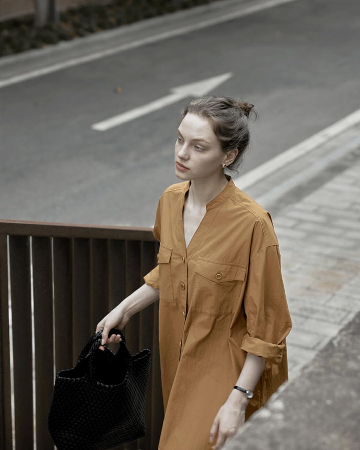 LZJN Women's Linen Button Down Maxi Dress V-Neck Solid Color Casual Long Sleeve Shirt Dress with Pockets - Image 6