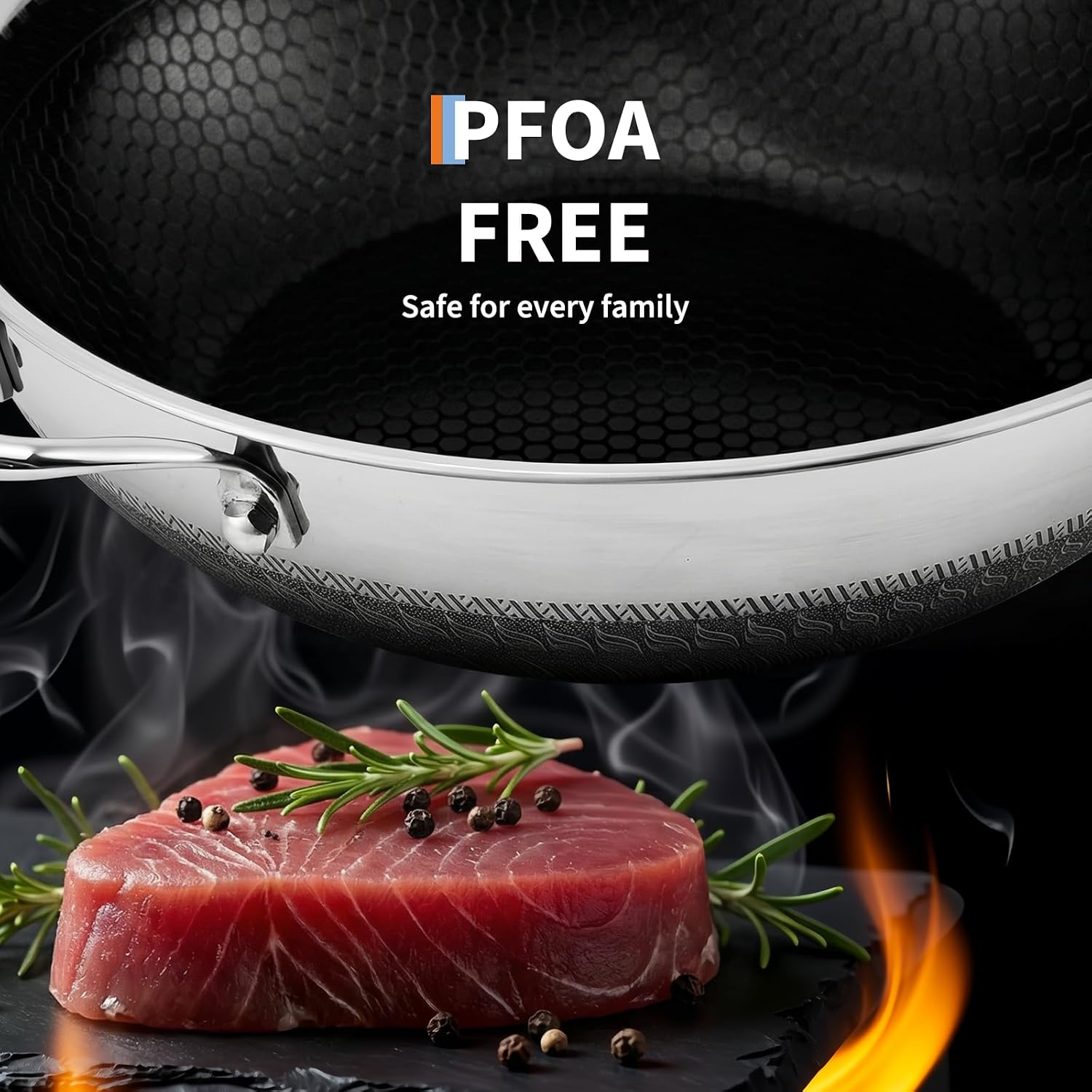 GarveeLife 13 inch Wok pan,PFOA Free Cookware,Non Stick Stainless Steel Woks & Stir-fry pans Nonstick, Dishwasher and Oven Safe, Works on Induction