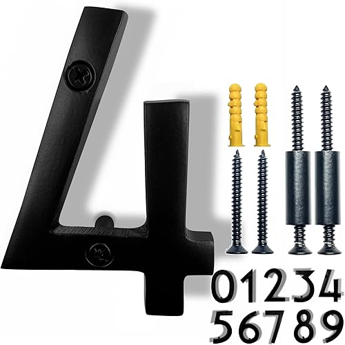 Miniatura 27 de NACH Números de Casa Flotantes, Números de Casa de Aluminio Negro de 8 Pulgadas para Exteriores - Número 3, Números de Puerta con Herrajes de Montaje