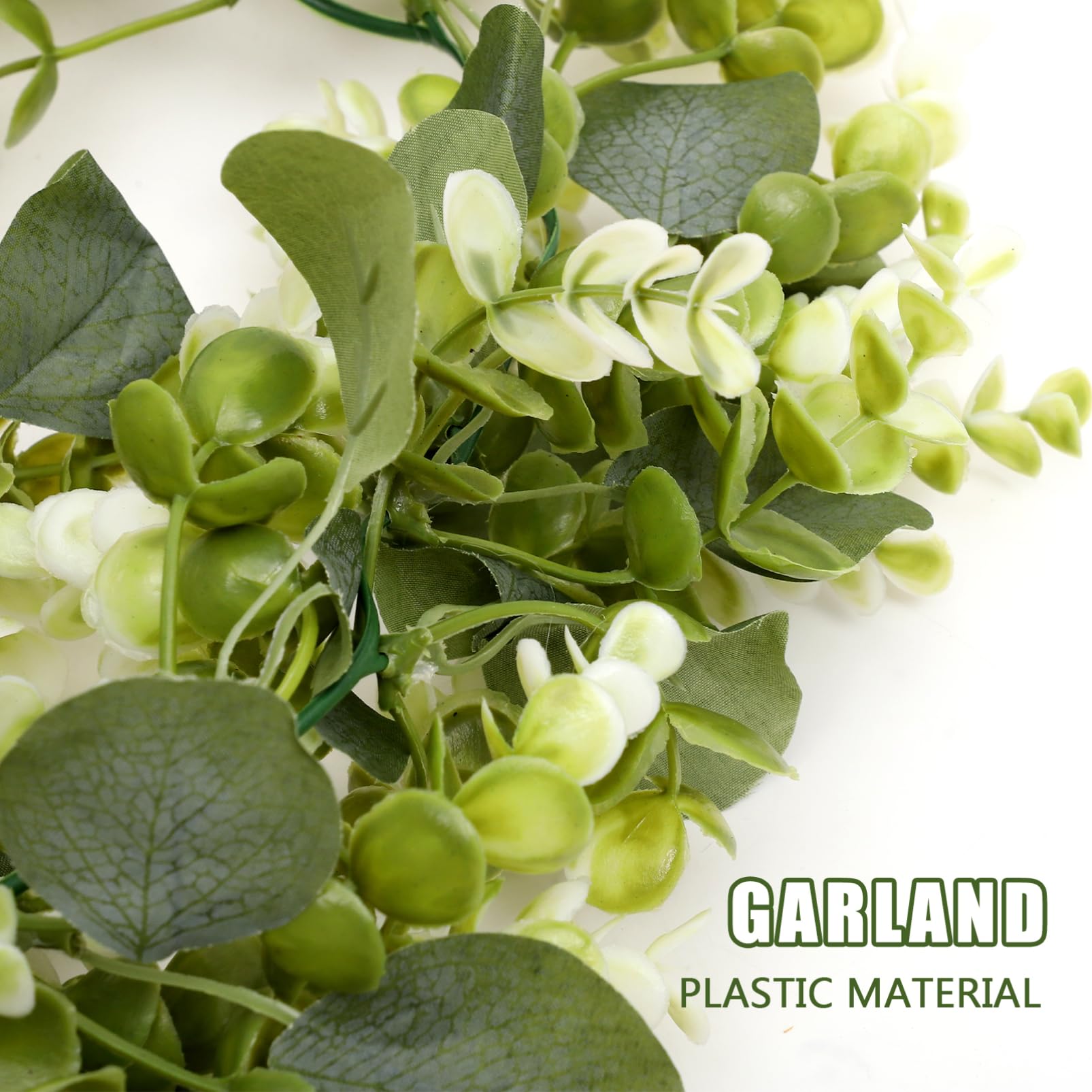 Ghirlanda di Eucalipto Artificiale 1,8m, Foglie in Plastica, Realistico Effetto, Riutilizzabile, per Nozze e Decorazione Esterna