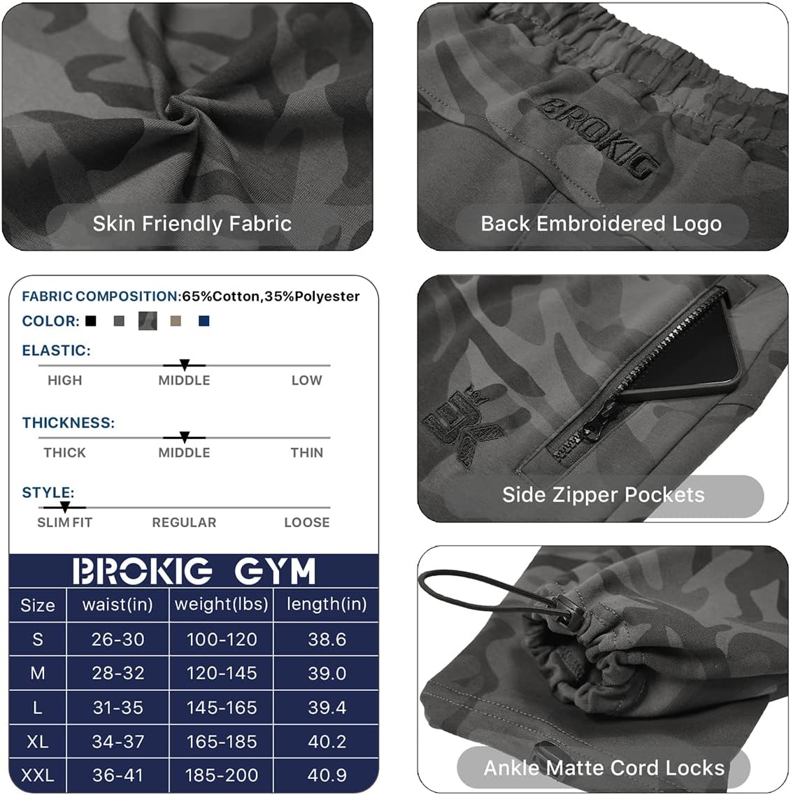 BROKIG Mens Workout Joggers Ankle Cords Gym Running Pants Athletic Sweatpants for Men with Zipper Pockets - Image 7