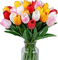 SITUMEIZI 15pcs Artificial Tulips Fake Flowers Real Touch PU 14" Assorted Colors for Home Wedding Easter Spring Mother's Day Bouquets