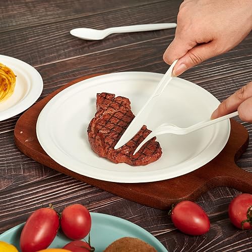 Miniatura 7 de ECOLipak Juego de cubiertos compostables de 350 piezas, 7 pulgadas, de gran tamaño, biodegradables, desechables, 150 tenedores, 100 cucharas, 100