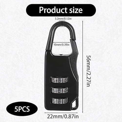 Miniatura 2 de Paquete de 5 candados combinados para equipaje, candado de combinación de 3 dígitos, candado negro de seguridad con contraseña pequeña, de aleación