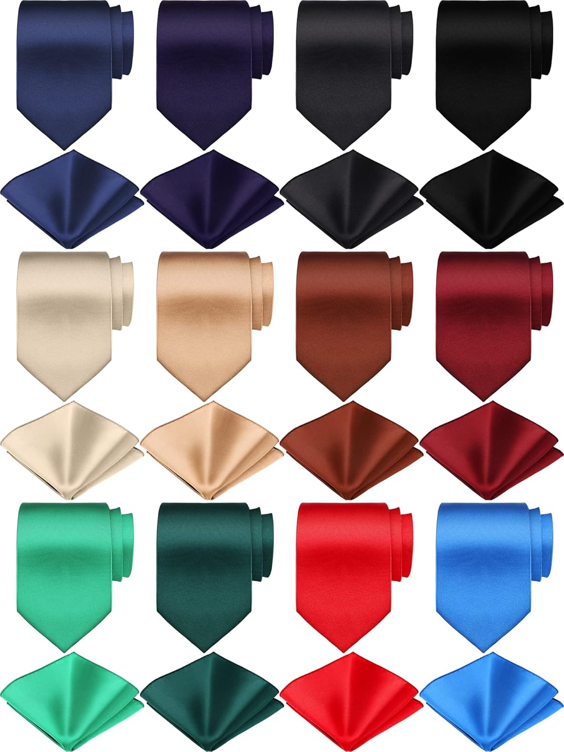 Zhanmai 24 Pcs Men's Ties and Pocket Square Set Bulk Solid Color Tie Handkerchief Satin Business Formal Necktie for Wedding
