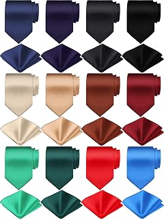 Zhanmai 24-Pack Men's Solid Color Tie & Pocket Square Sets - Satin Neckties for Weddings, Business, Formal Events