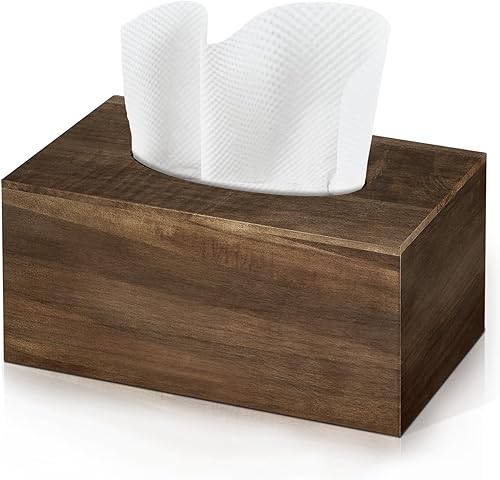 Miniatura 8 de Funda para caja de pañuelos, cubierta de bambú para caja de pañuelos con bandeja de almacenamiento, cubierta cuadrada para caja de pañuelos para