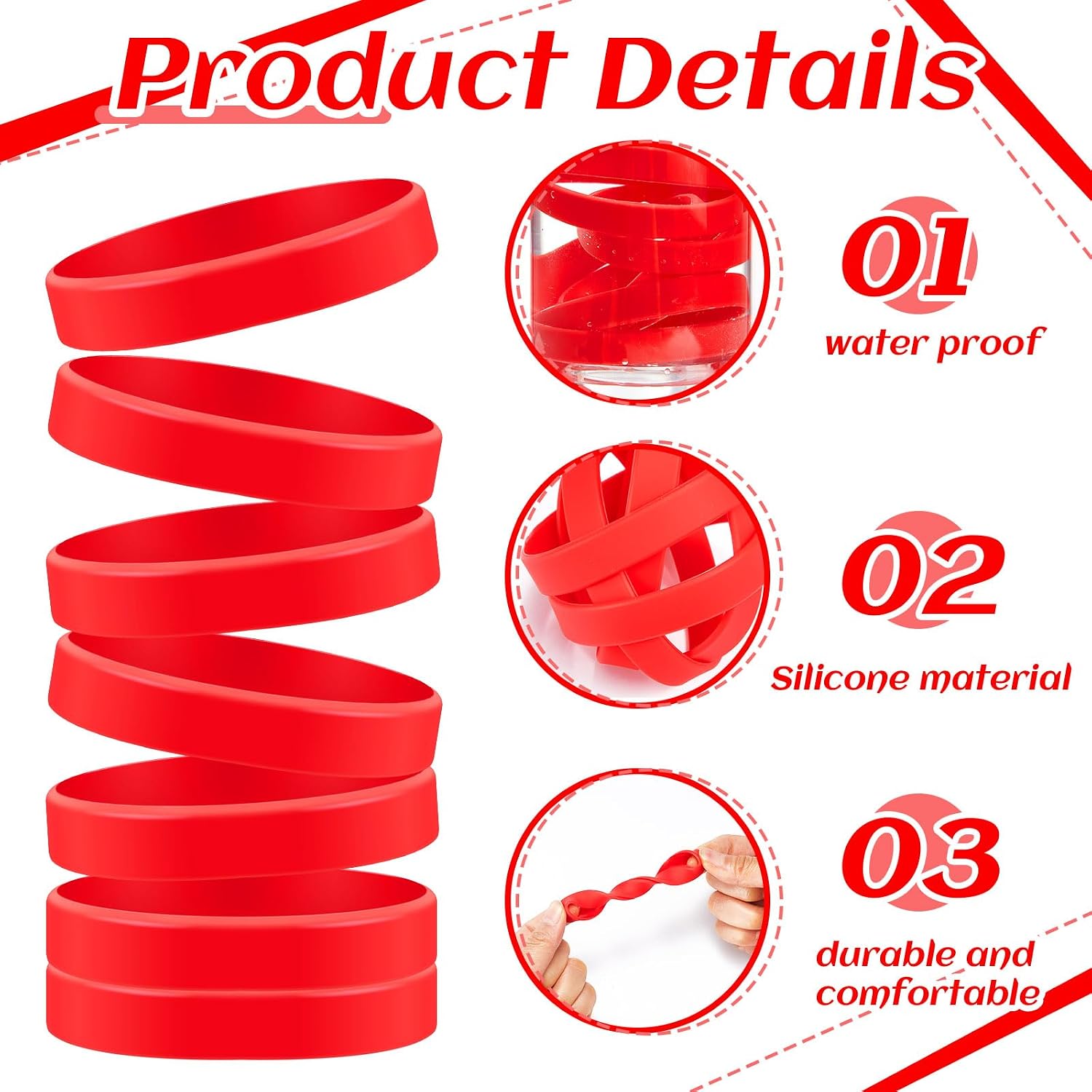 Liliful 200 Piece Silicone Bracelets Bulk, Rubber Bracelets for Women Men Teens, Solid Color Blank Rubber Wristbands for Kids Teenagers Women Men Gifts (Red)
