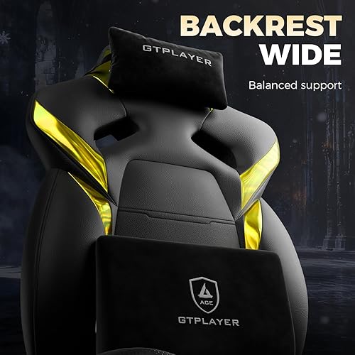 Miniatura 8 de GTPLAYER Silla de juegos grande y alta para adultos, silla de oficina ergonómica con reposapiés, capacidad resistente de 350 libras, respaldo alto,