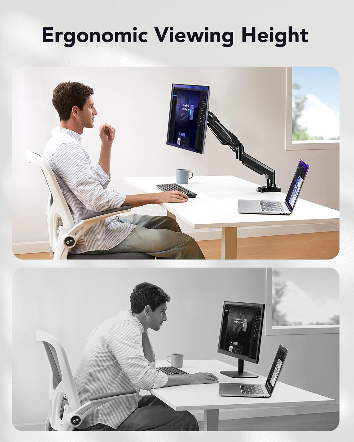HUANUO Soporte Monitor Escritorio para Pantallas 13-32 Pulgadas, Brazo Monitor hasta 9 kg, Monitor Arm Ergonómico con Inclinación, Giro y Rotación 360°, Altura Regulable, VESA 75×75/100×100 4