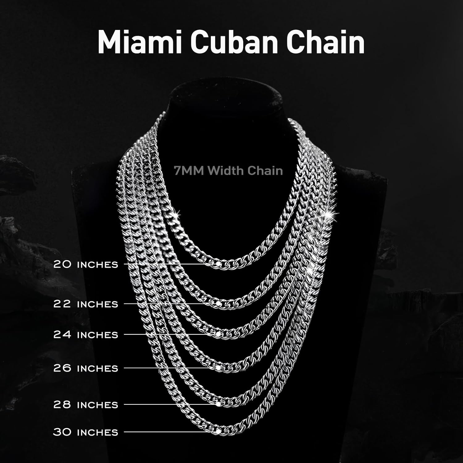 7mm Silver Chain for Men Miami Cuban Link Mens Chain,925 Sterling Silver/14K Gold Plated and 316L Stainless Steel Silver/Gold Chains for Men Necklace - Image 5