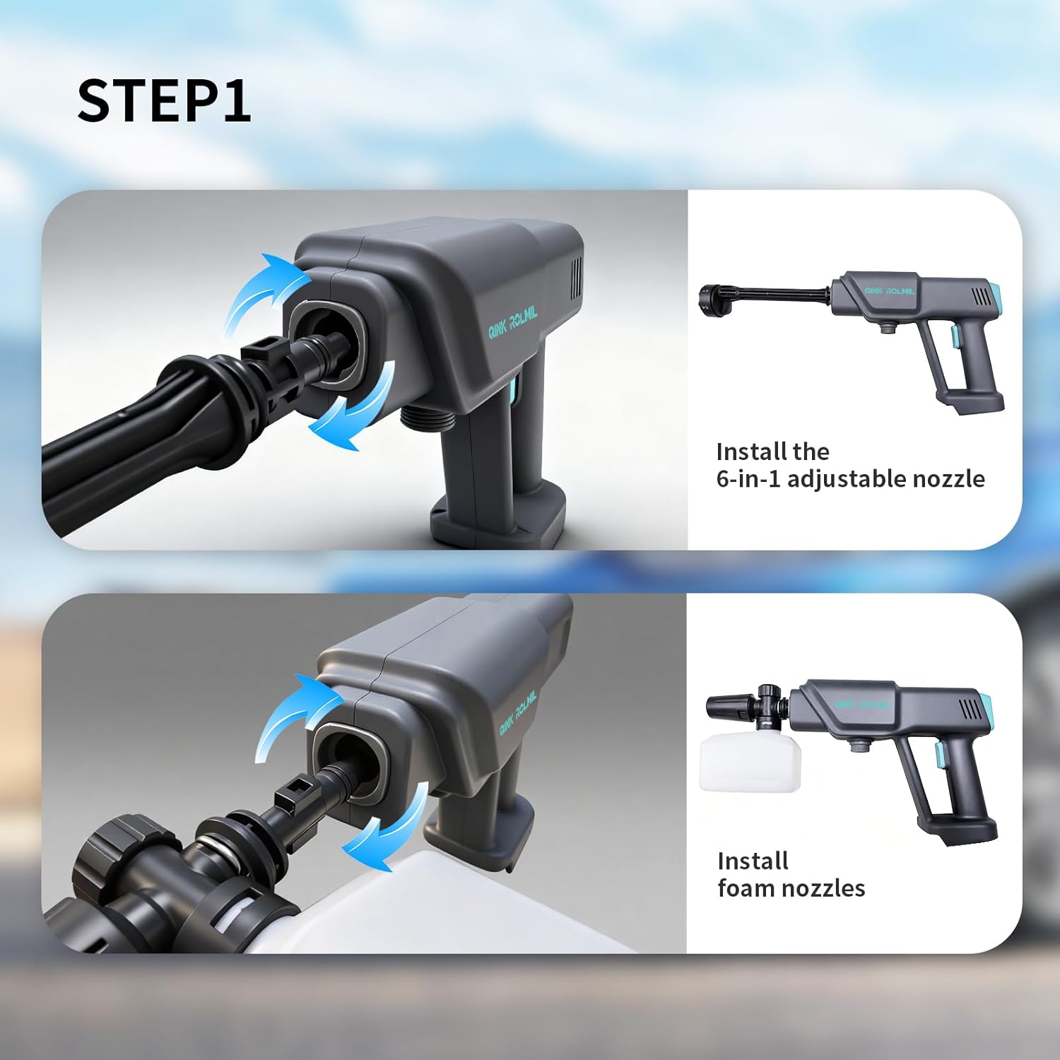 Cordless Pressure Washer Battery Powered; 800PSI Cordless Power Washer with 6-in-1 Nozzle, 16FT High-Elastic Hose, 21V Battery&Charger; Portable Handheld Pressure Washer Cleaner for Home, Car, Garden - Image 6