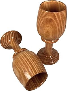 collectiblesBuy Antique Wooden Wine Goblets Set of 2 Natural Vibe Rustic Elegance Eco Friendly Heritage Harvest Cups Handcrafted Drinkware for Wine and Beverages