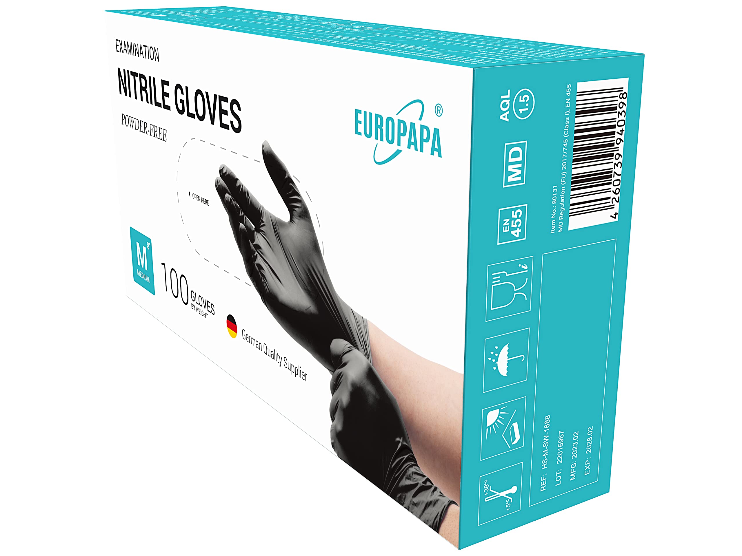 EUROPAPA® 1000x Nitrilhandschuhe Box Einweghandschuhe, Einmalhandschuhe, Untersuchungshandschuhe, Nitril Handschuhe, puderfrei, ohne Latex, unsteril, latexfrei, disposible gloves (L, Schwarz)