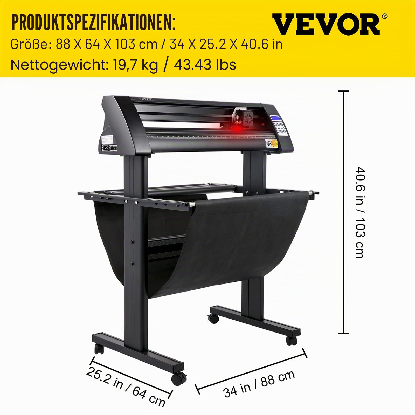 VEVOR Vinyl Schneideplotter Max. Papiereinzug 720 mm, Folienplotter Schneidkraft 500 g, Plotterschneider mit optisches Auge, Signmaster-Software, Schrittmotor, Plotter Halbautomatisch mit Ständer